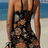 Filipa - Floral Graphic Tankini with Shorts, Flat Tummy Effect