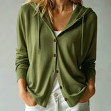 Military Green Hooded Cardigan with Buttons