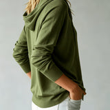 Military Green Hooded Cardigan with Buttons
