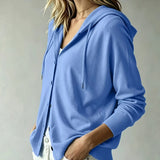 Blue Hooded Cardigan with Buttons