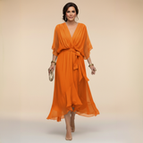 HOLLY | V-Neck Chiffon Midi Dress