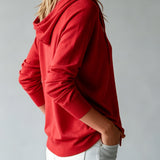 Red Hooded Cardigan with Buttons