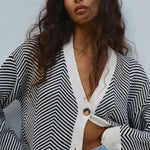 Nadia | Chevron Cardigan with Contrast Buttons