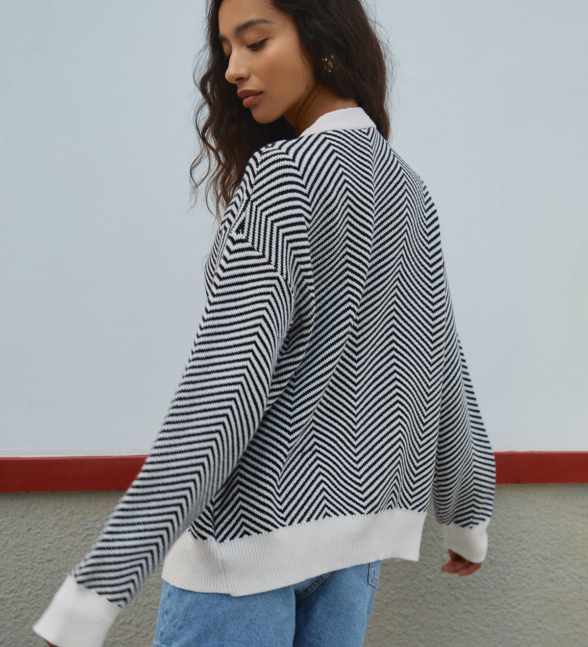 Nadia | Chevron Cardigan with Contrast Buttons