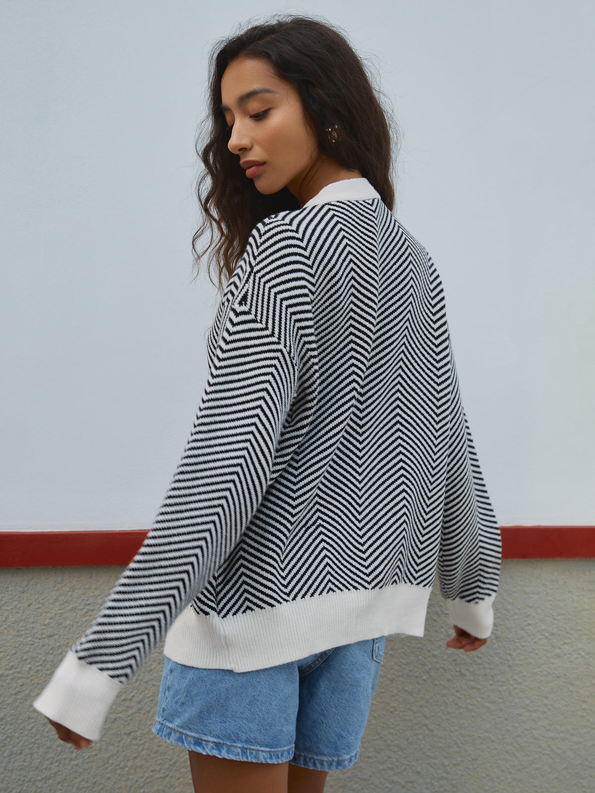 Nadia | Chevron Cardigan with Contrast Buttons