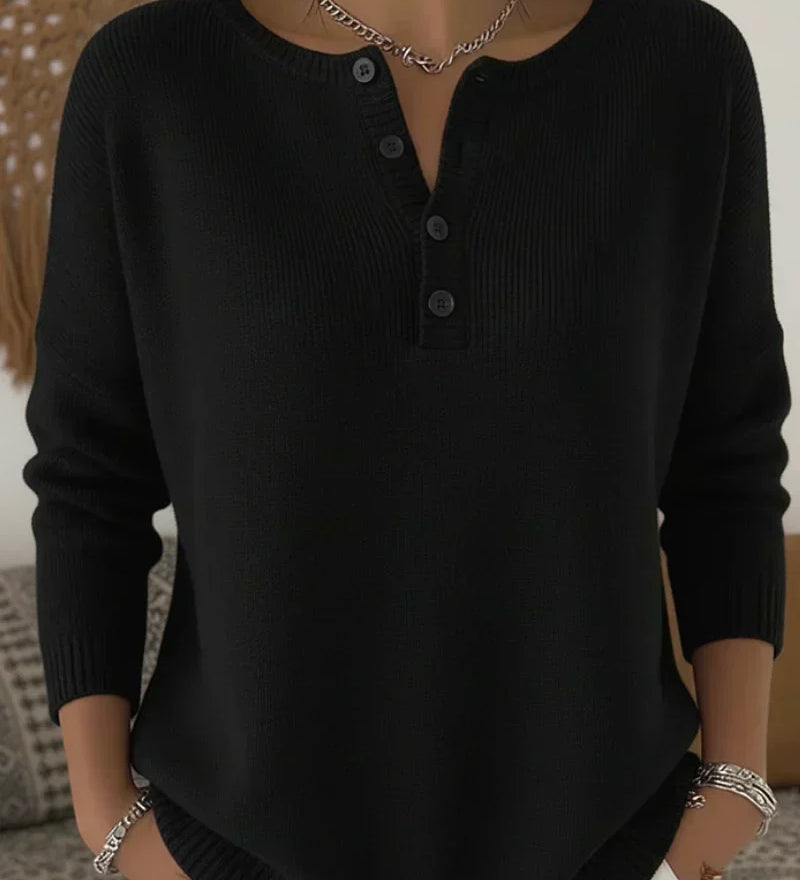 Helena | Buttoned Henley Knit Jumper