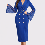 VIVIENNE | Belted Lace Sleeve Midi Dress