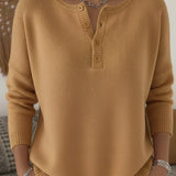 Helena | Buttoned Henley Knit Jumper