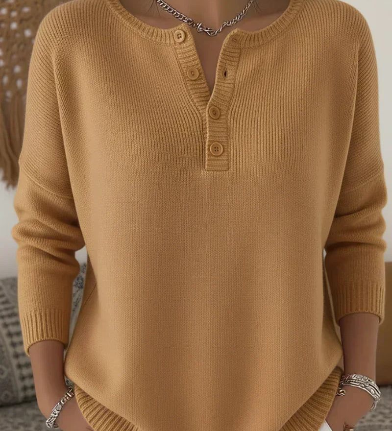 Helena | Buttoned Henley Knit Jumper