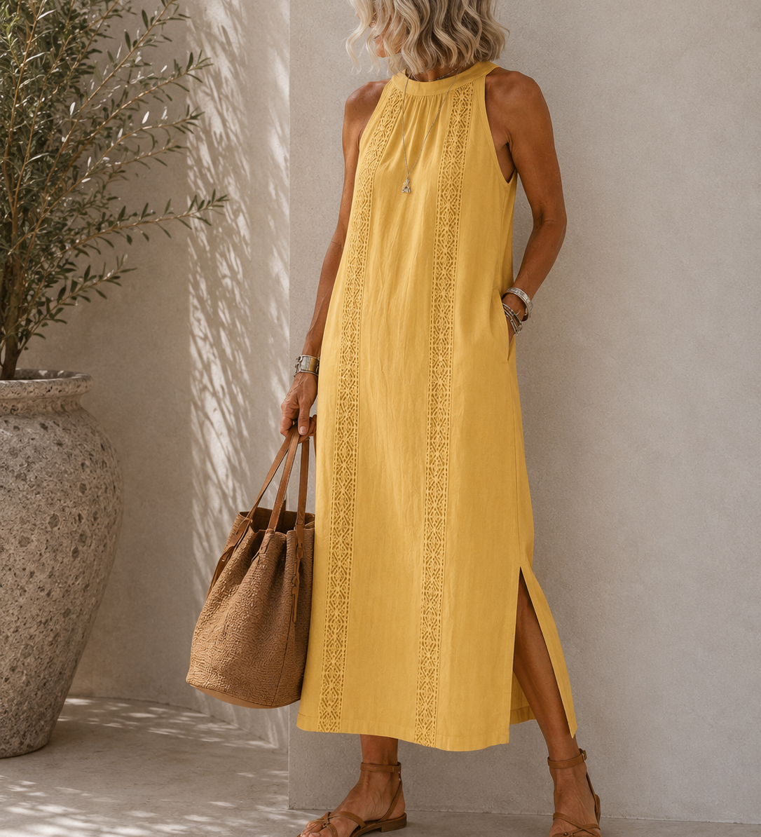 NELL | Relaxed Lace Trim Midi Dress