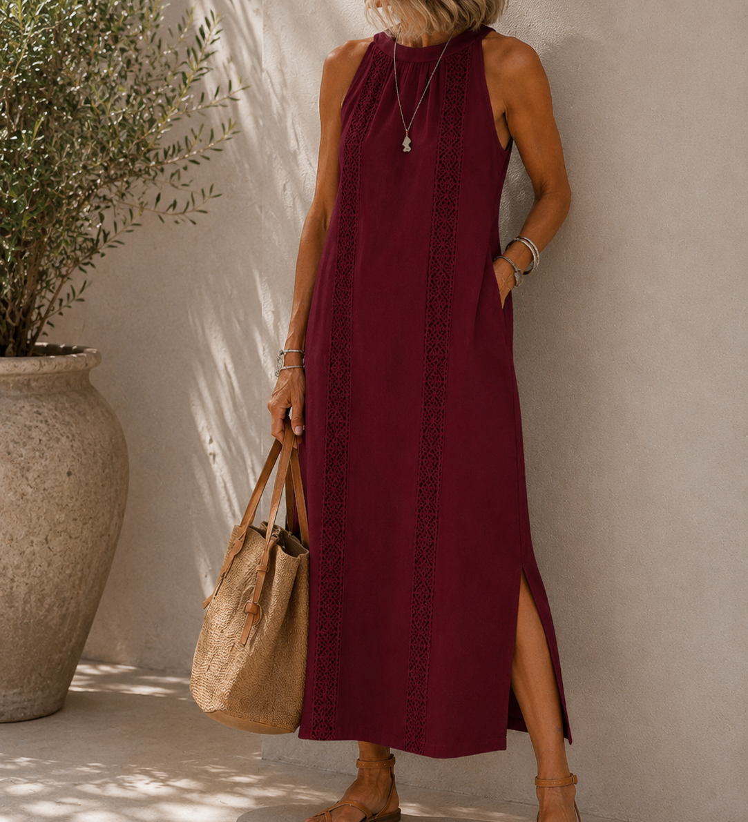 NELL | Relaxed Lace Trim Midi Dress