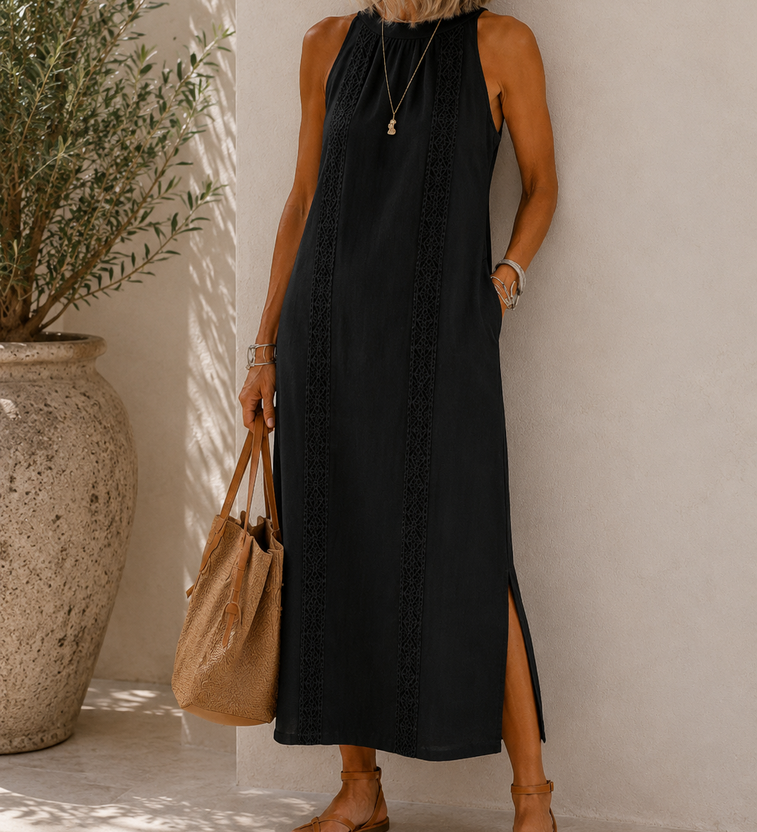 NELL | Relaxed Lace Trim Midi Dress