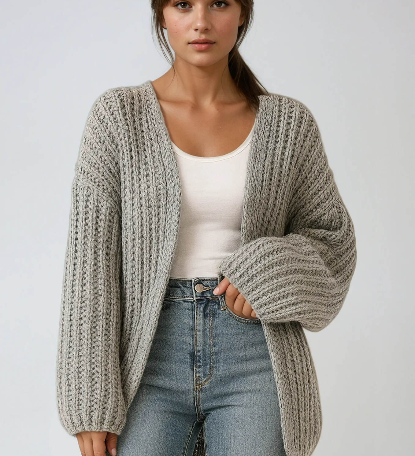 Tabitha | Balloon-Sleeve Knit Cardigan