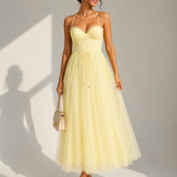 VIOLET | Tulle Corset Midi Dress with Open Back