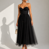 VIOLET | Tulle Corset Midi Dress with Open Back