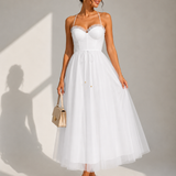 VIOLET | Tulle Corset Midi Dress with Open Back