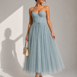 VIOLET | Tulle Corset Midi Dress with Open Back