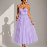 VIOLET | Tulle Corset Midi Dress with Open Back