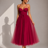 VIOLET | Tulle Corset Midi Dress with Open Back