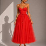 VIOLET | Tulle Corset Midi Dress with Open Back
