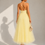 VIOLET | Tulle Corset Midi Dress with Open Back
