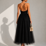 VIOLET | Tulle Corset Midi Dress with Open Back