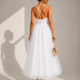 VIOLET | Tulle Corset Midi Dress with Open Back