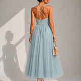 VIOLET | Tulle Corset Midi Dress with Open Back