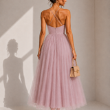 VIOLET | Tulle Corset Midi Dress with Open Back