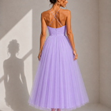 VIOLET | Tulle Corset Midi Dress with Open Back
