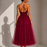 VIOLET | Tulle Corset Midi Dress with Open Back