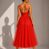 VIOLET | Tulle Corset Midi Dress with Open Back