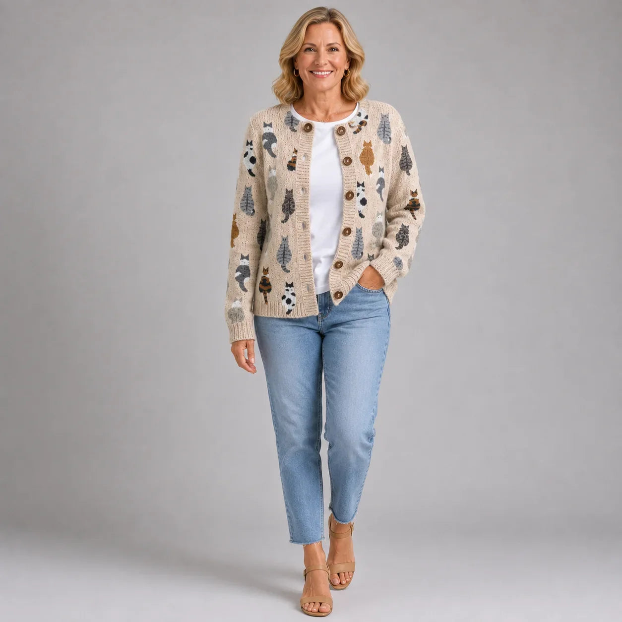 Charlotte | Cosy Cat Print Cardigan