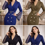VIVIENNE | Belted Lace Sleeve Midi Dress