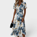 IMOGEN | Watercolour Floral Wrap Waist Midi Dress