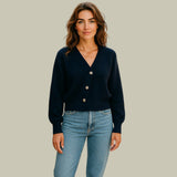 Tilly | Cross Button V-Neck Wool Blend Sweater