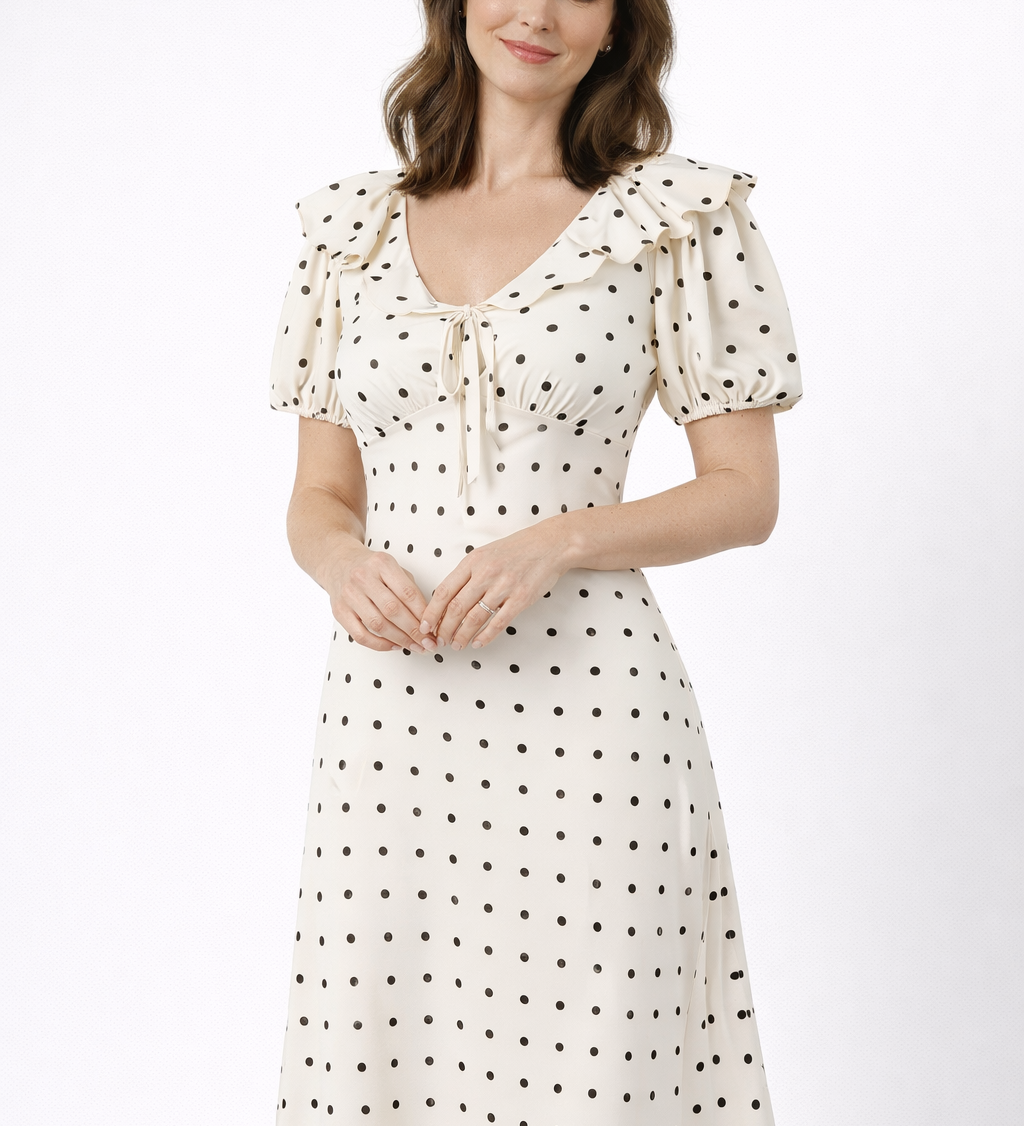OLIVE | Polka Dot Ruffle Midi Dress