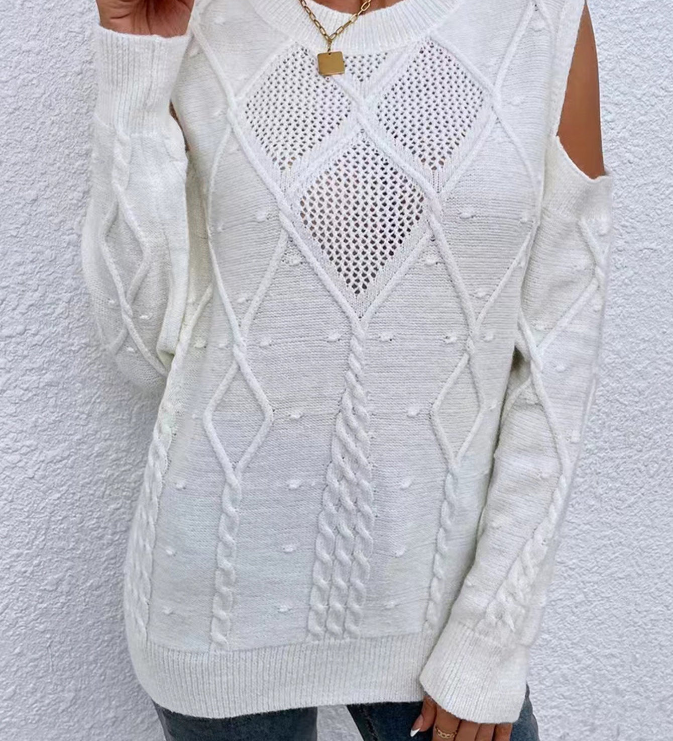 Sage | Women's Cold Shoulder Cable Knit Sweater