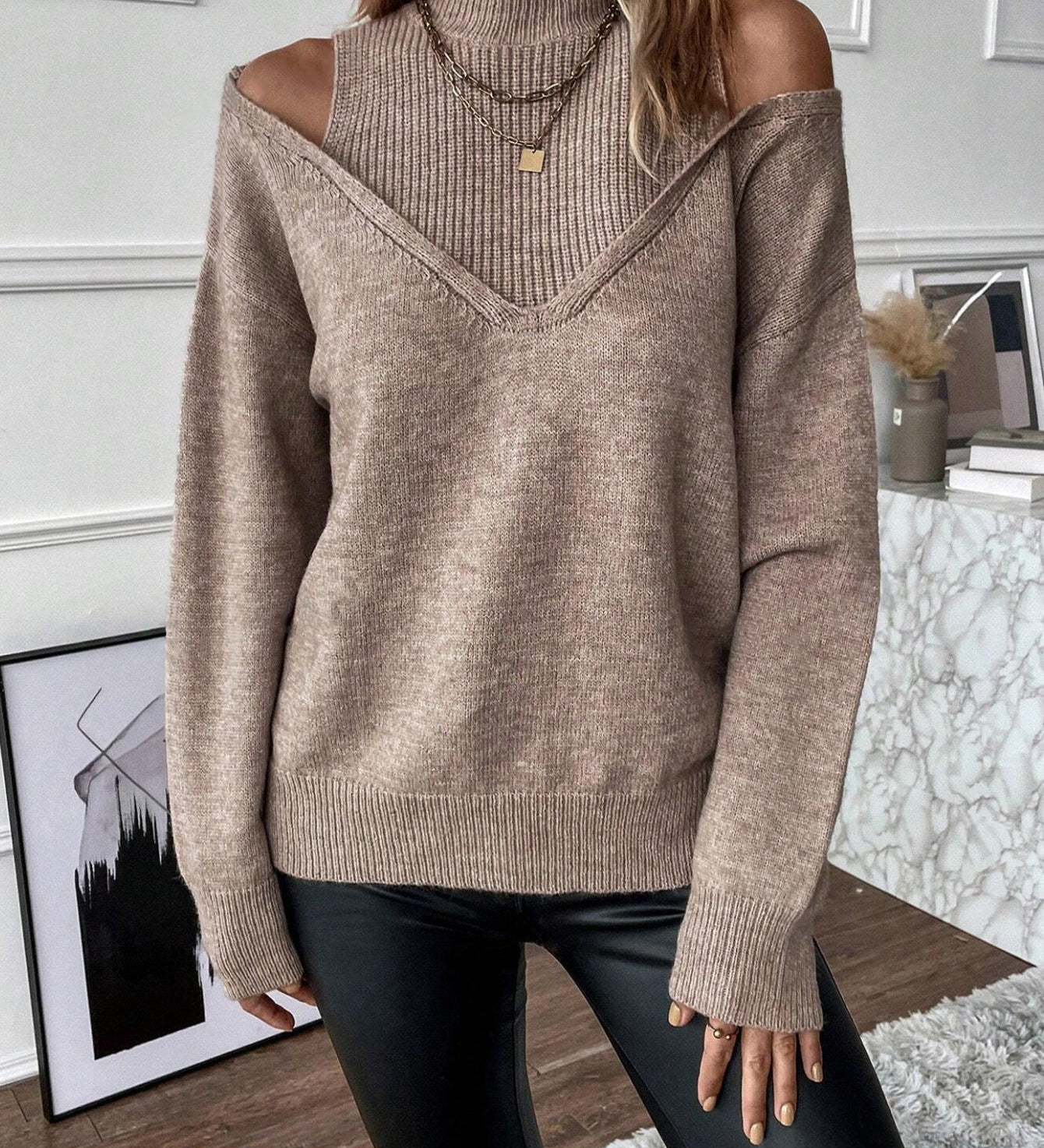 Noelle | Women's Cold Shoulder Turtleneck Sweater