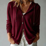 Burgundy Hooded Cardigan with Buttons