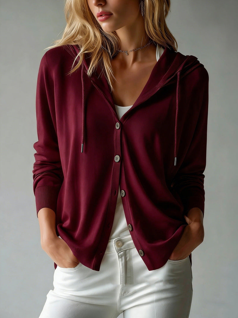 Burgundy Hooded Cardigan with Buttons