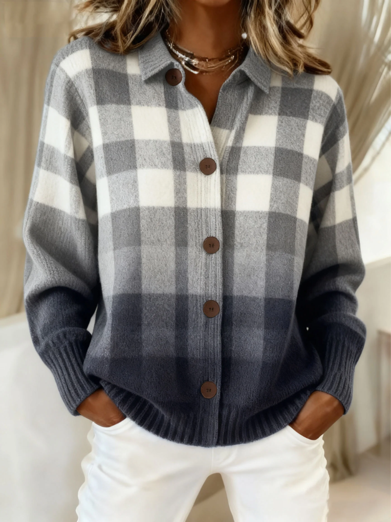 Sandra | Buttoned Ombré Checked Cardigan
