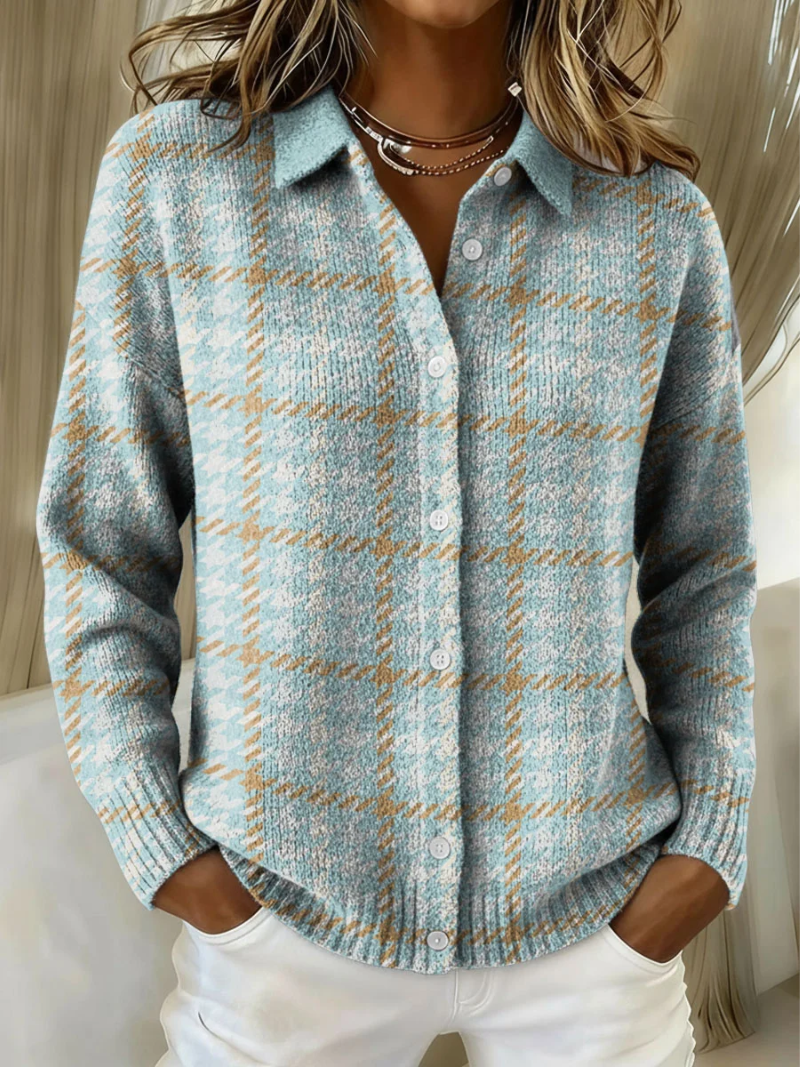 Yvonne | Buttoned Sky Blue Check Cardigan