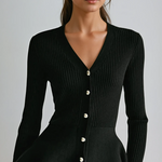 Marjorie | Ribbed Knit Button-Up Peplum Top