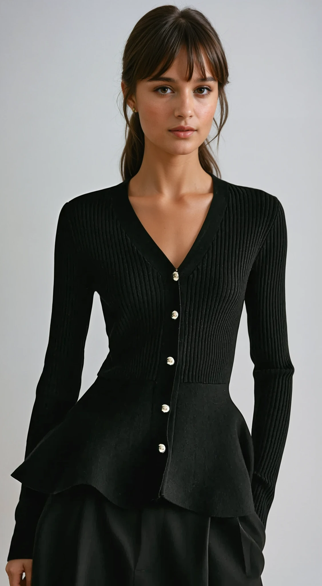 Marjorie | Ribbed Knit Button-Up Peplum Top