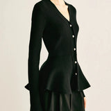Marjorie | Ribbed Knit Button-Up Peplum Top