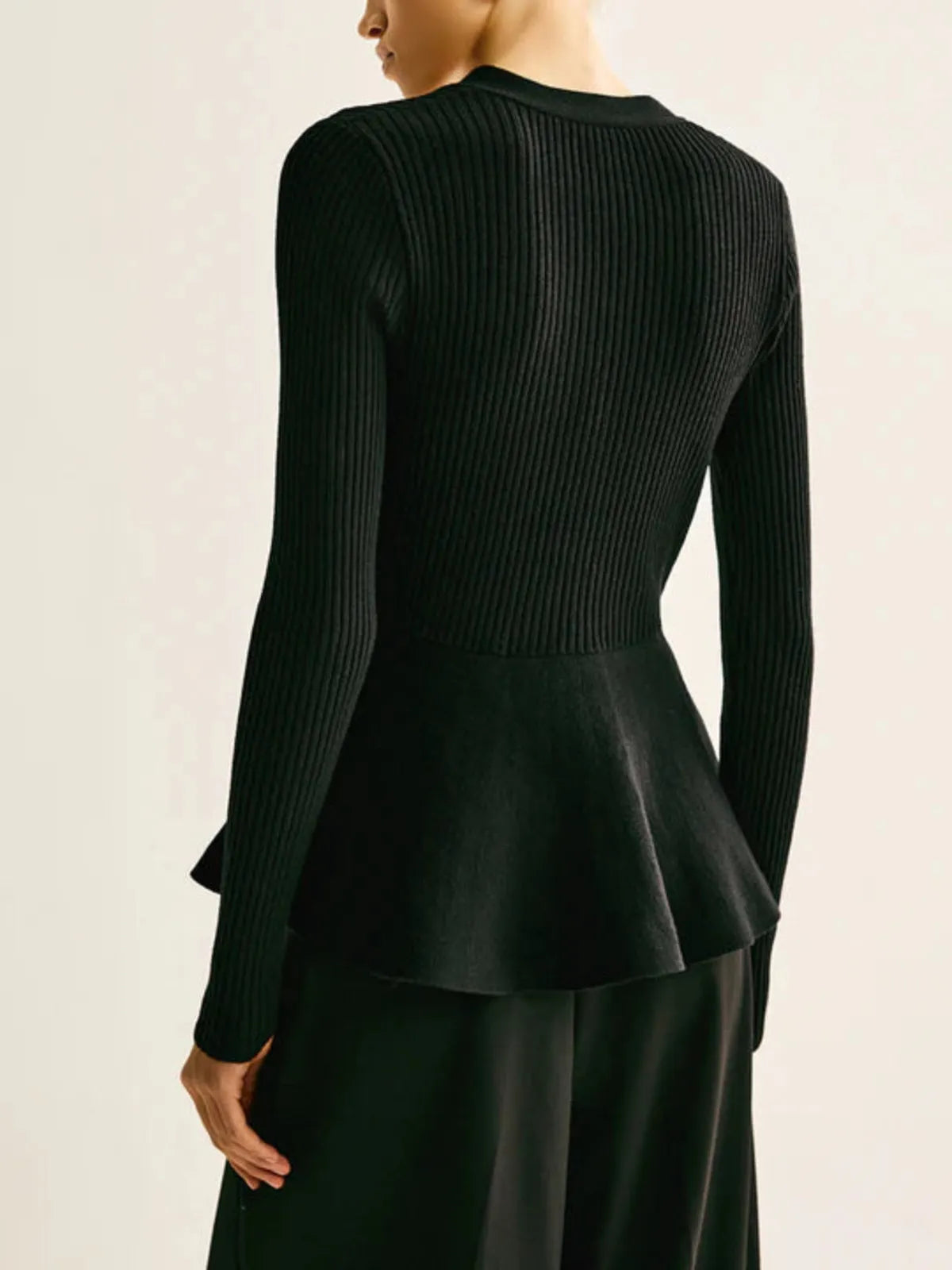 Marjorie | Ribbed Knit Button-Up Peplum Top