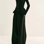 Marjorie | Ribbed Knit Button-Up Peplum Top