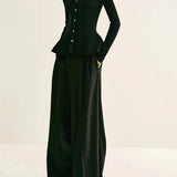 Marjorie | Ribbed Knit Button-Up Peplum Top