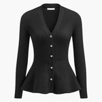 Marjorie | Ribbed Knit Button-Up Peplum Top